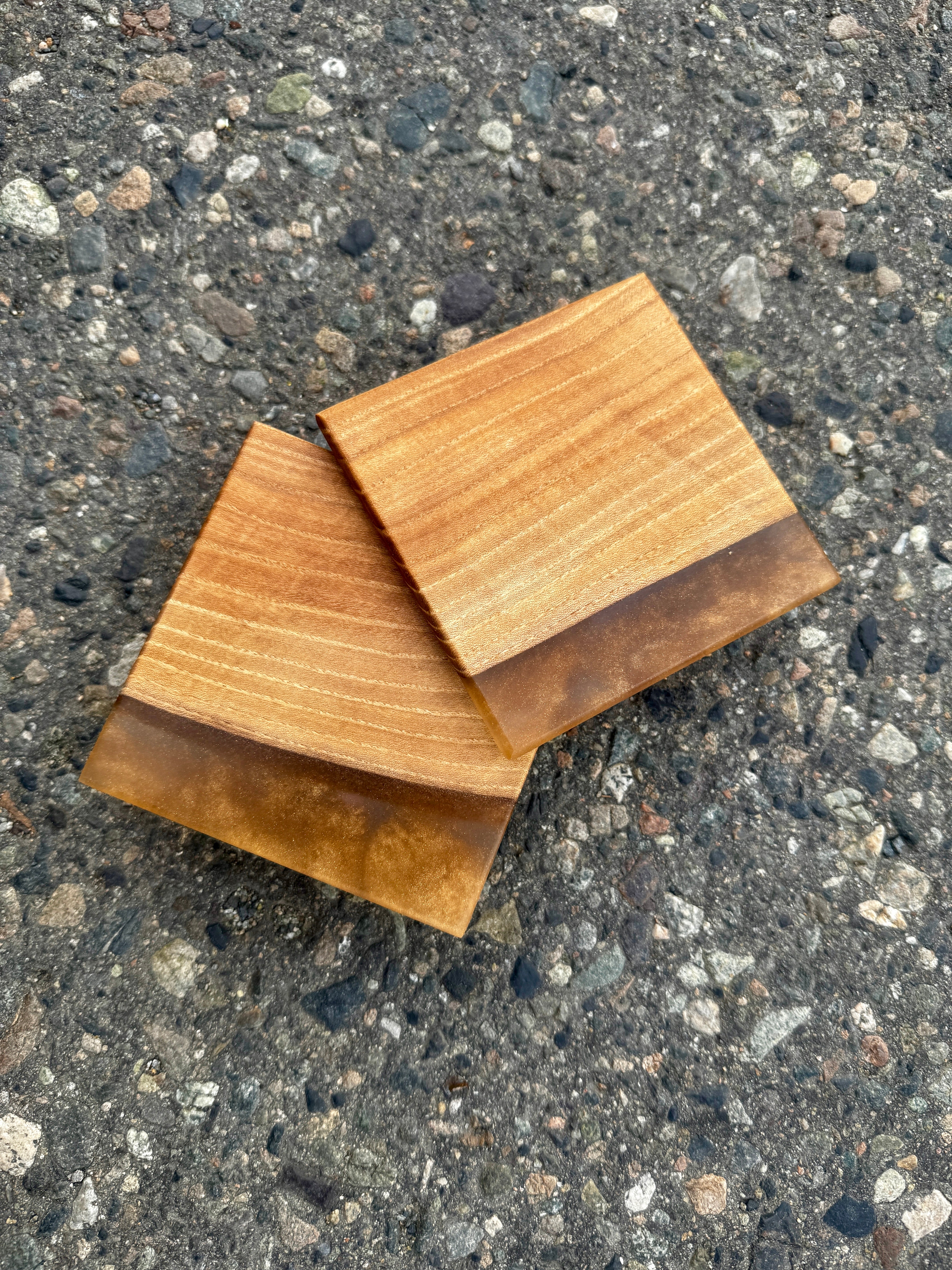 Siberian Elm & Metallic Gold Coaster Pair