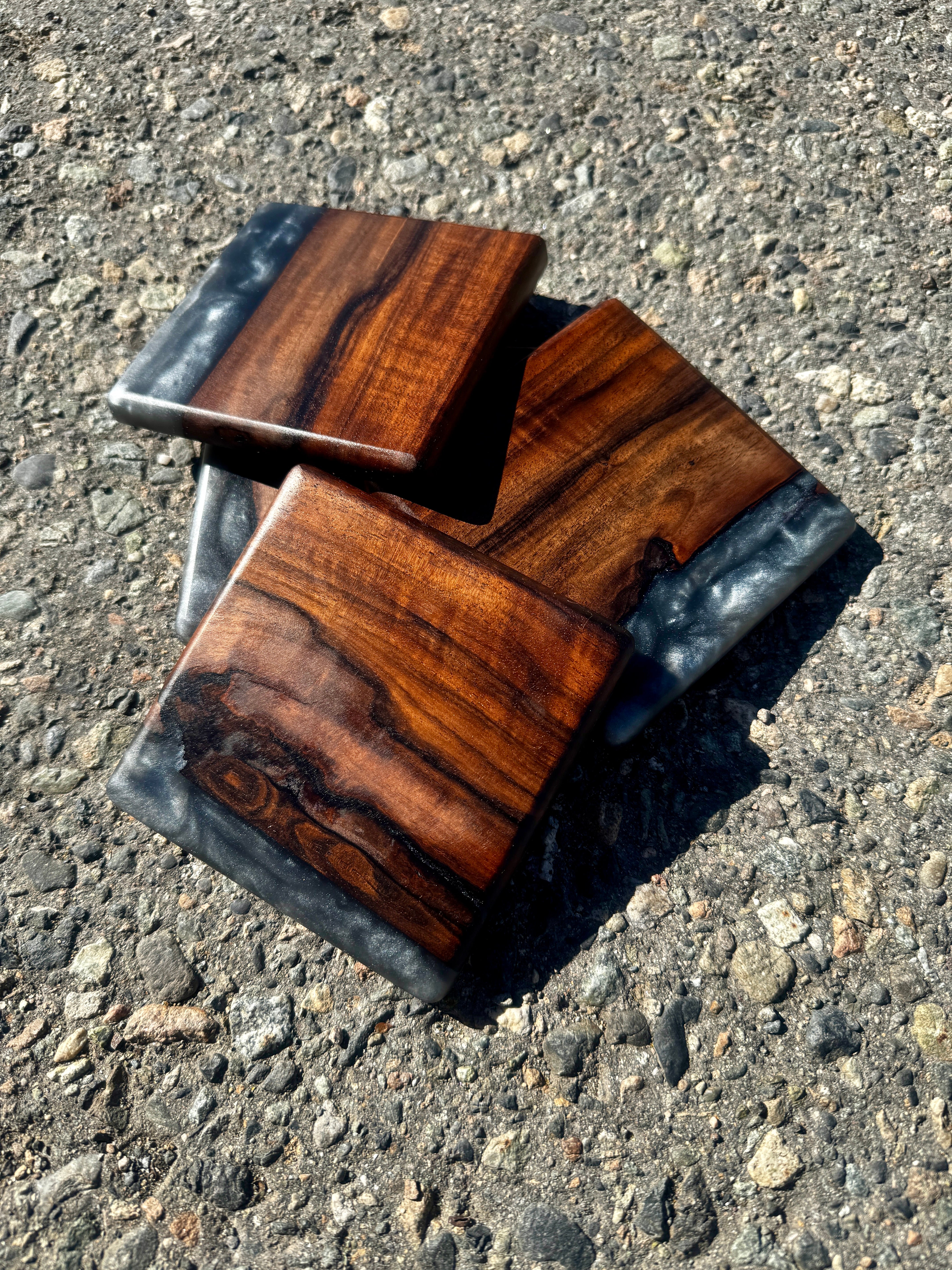 English Walnut & Deep Silver Coaster Set