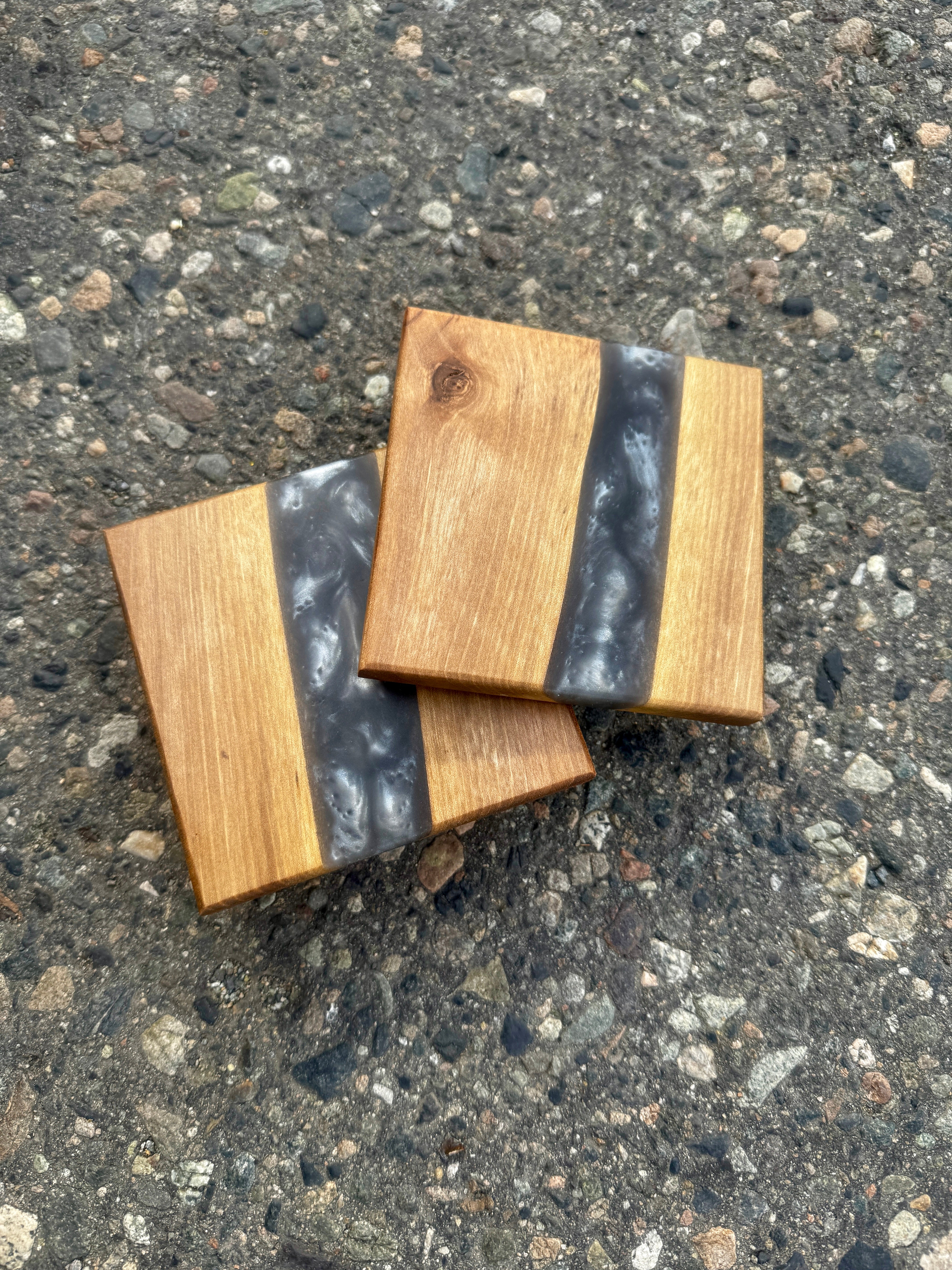 English Walnut & Deep Silver Coaster Pair