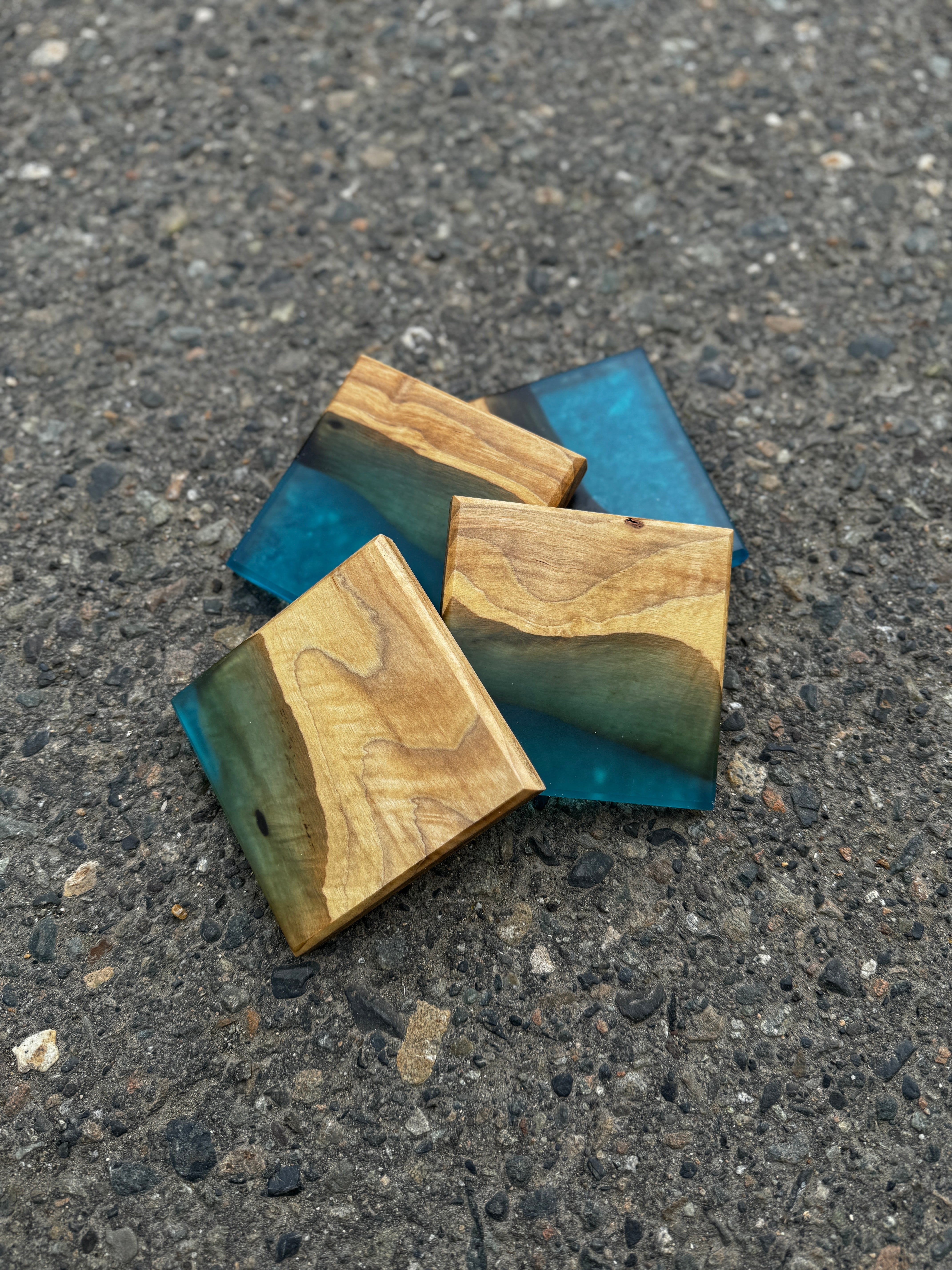 English Walnut & Glacier Blue Coaster Set