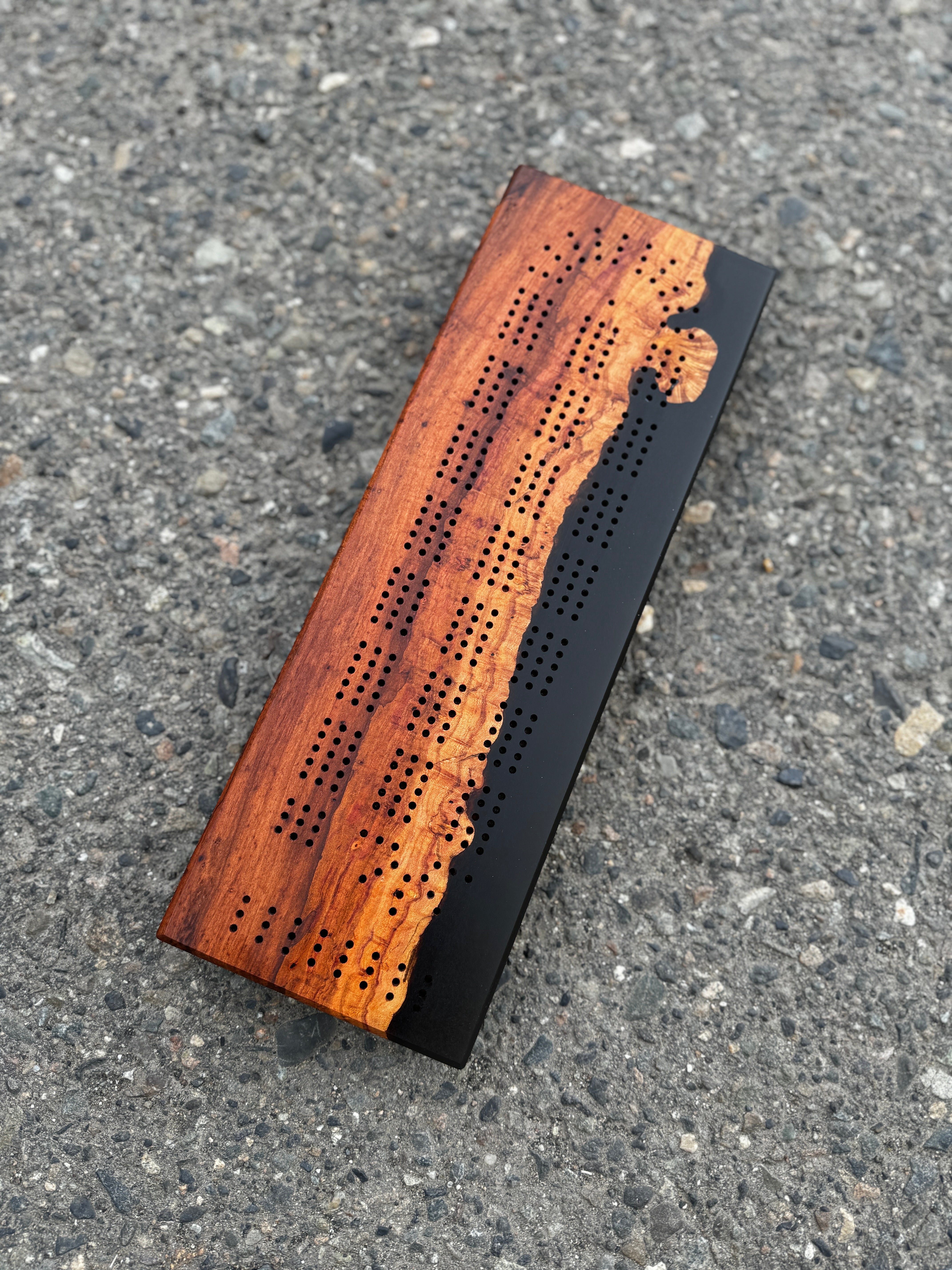 Apricot Wood & Black Cribbage Board