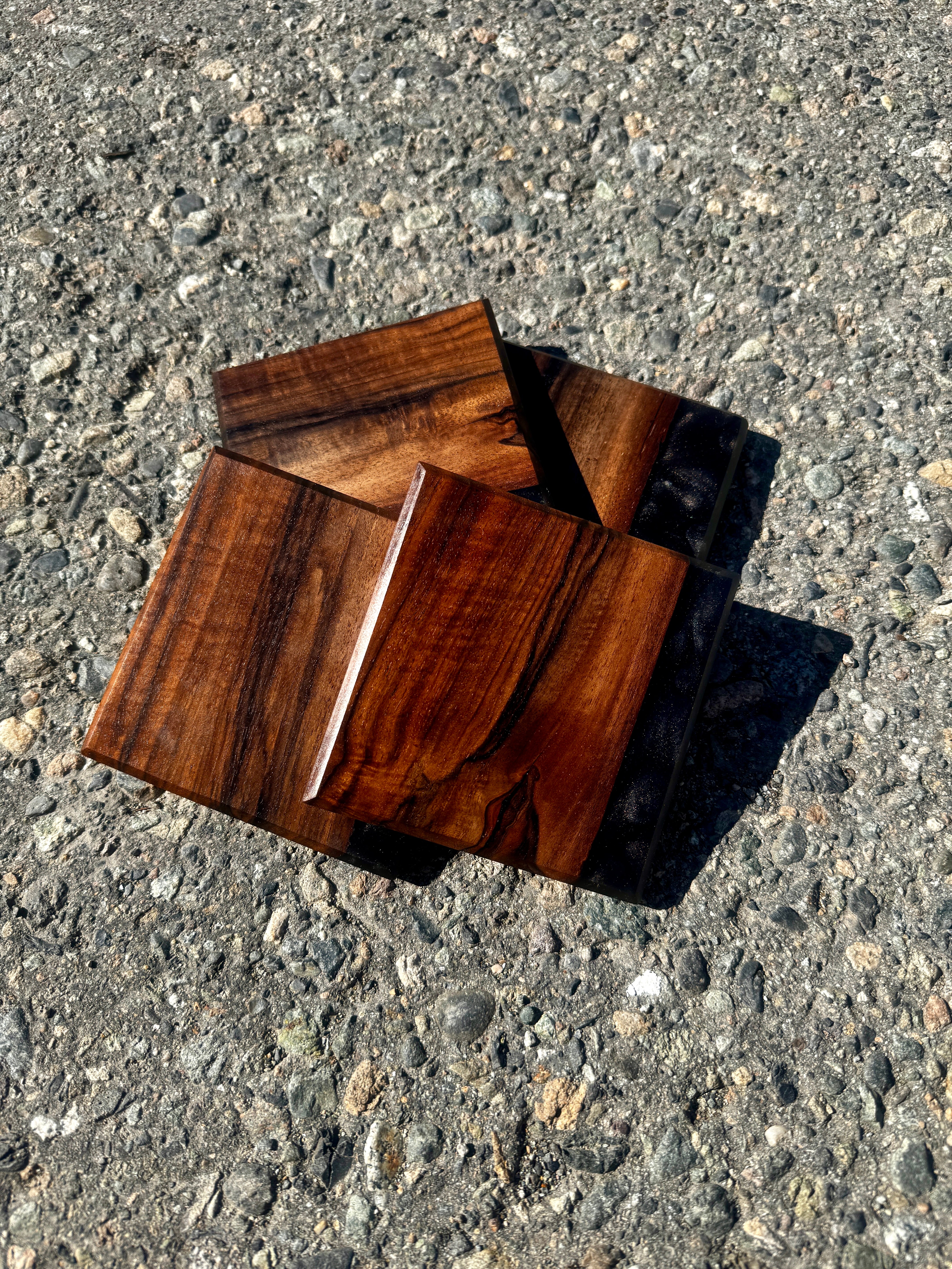 English Walnut & Metallic Black Coaster Set