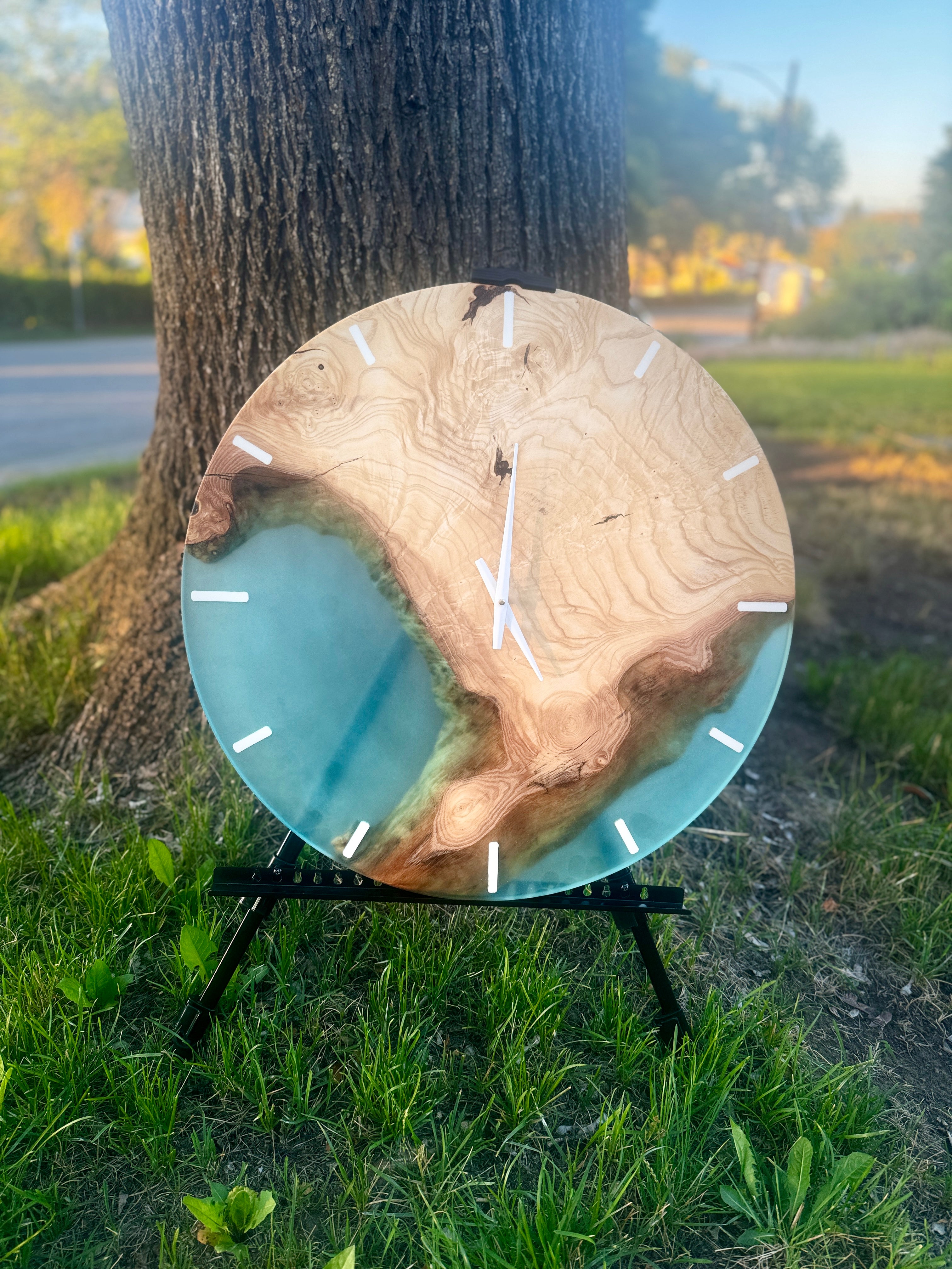 24" Ash & Glacial Blue Resin Clock