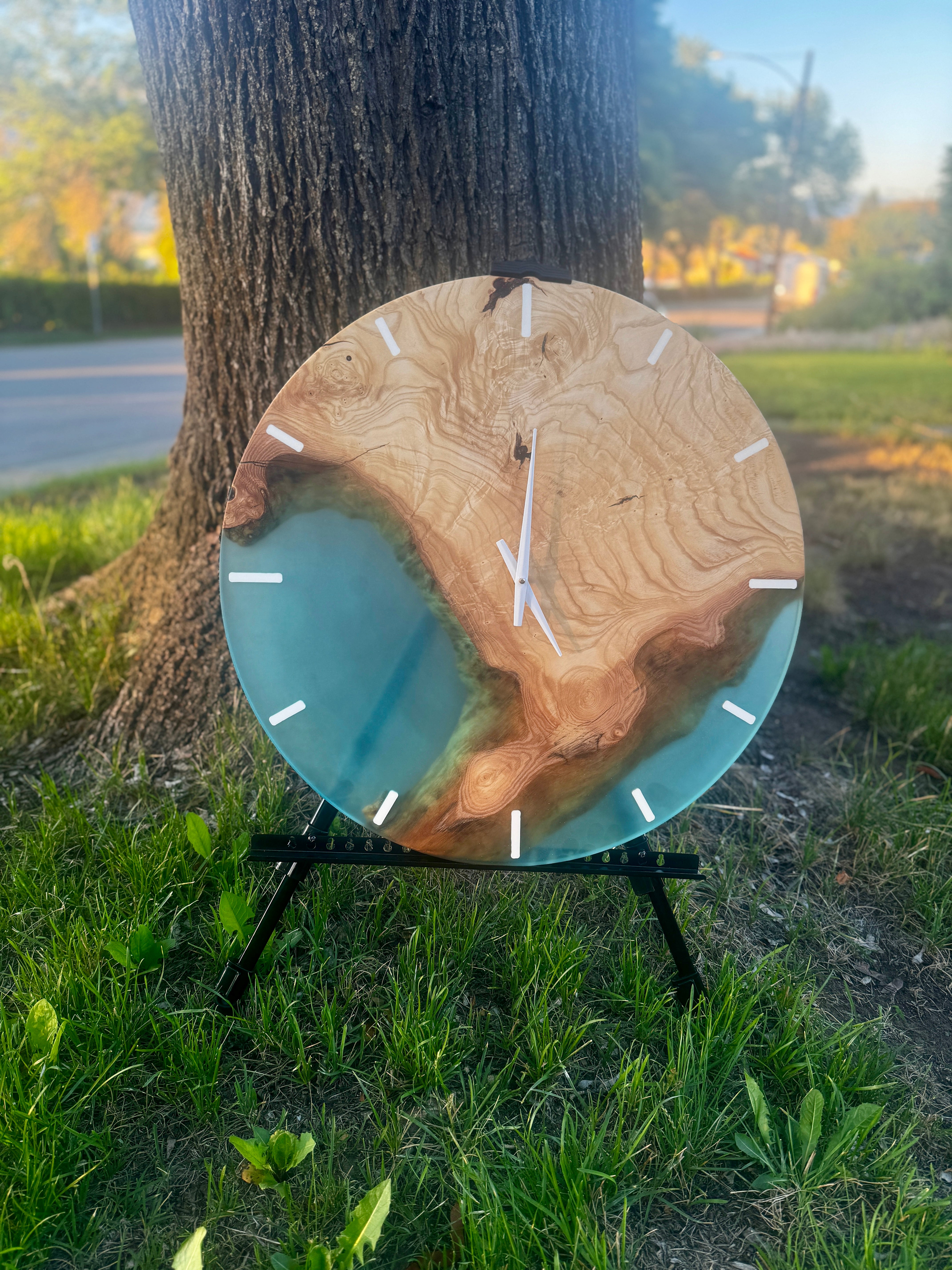 24" Ash & Glacial Blue Resin Clock