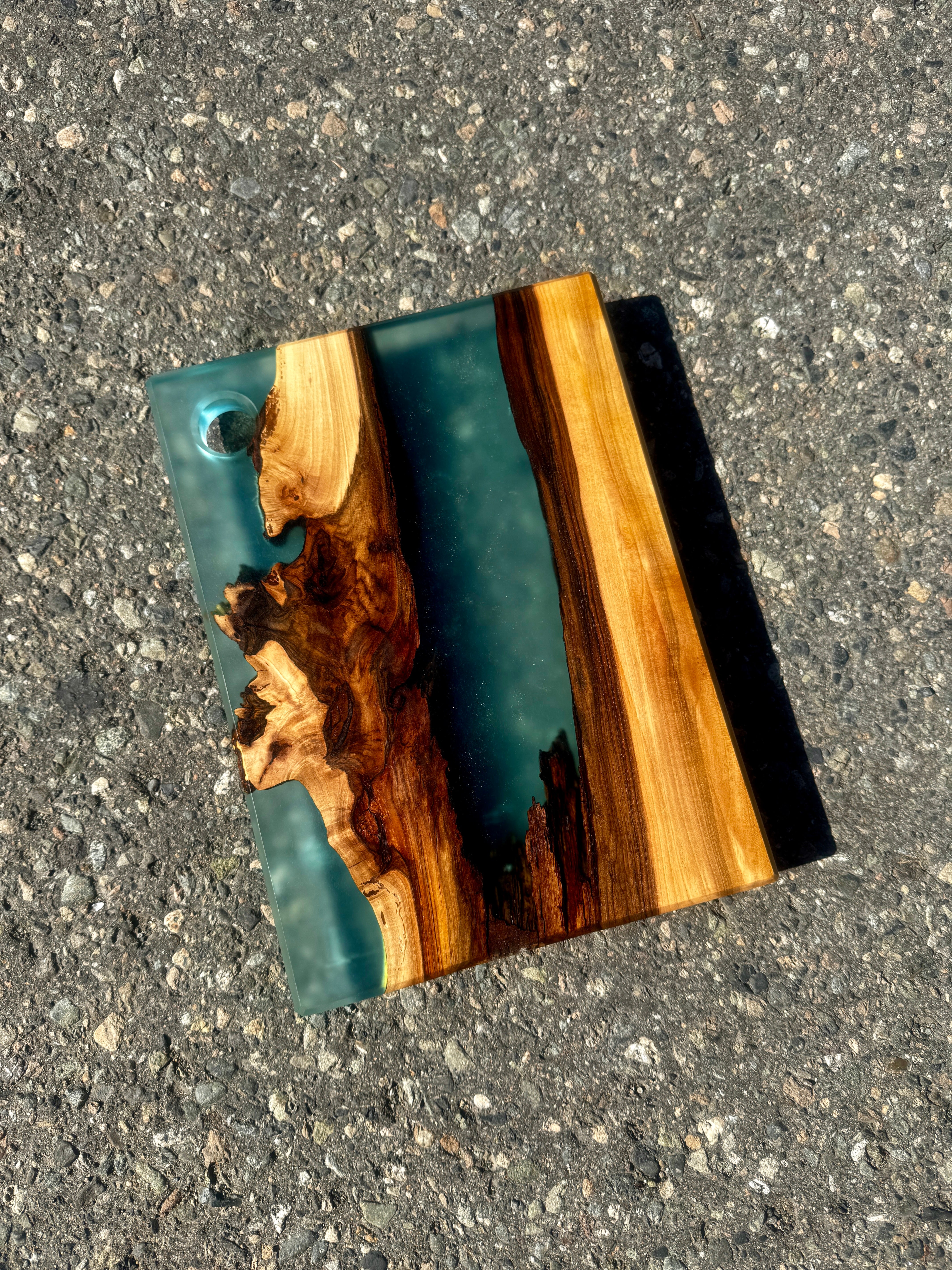 English Walnut & Glacial Blue Resin Charcuterie Board