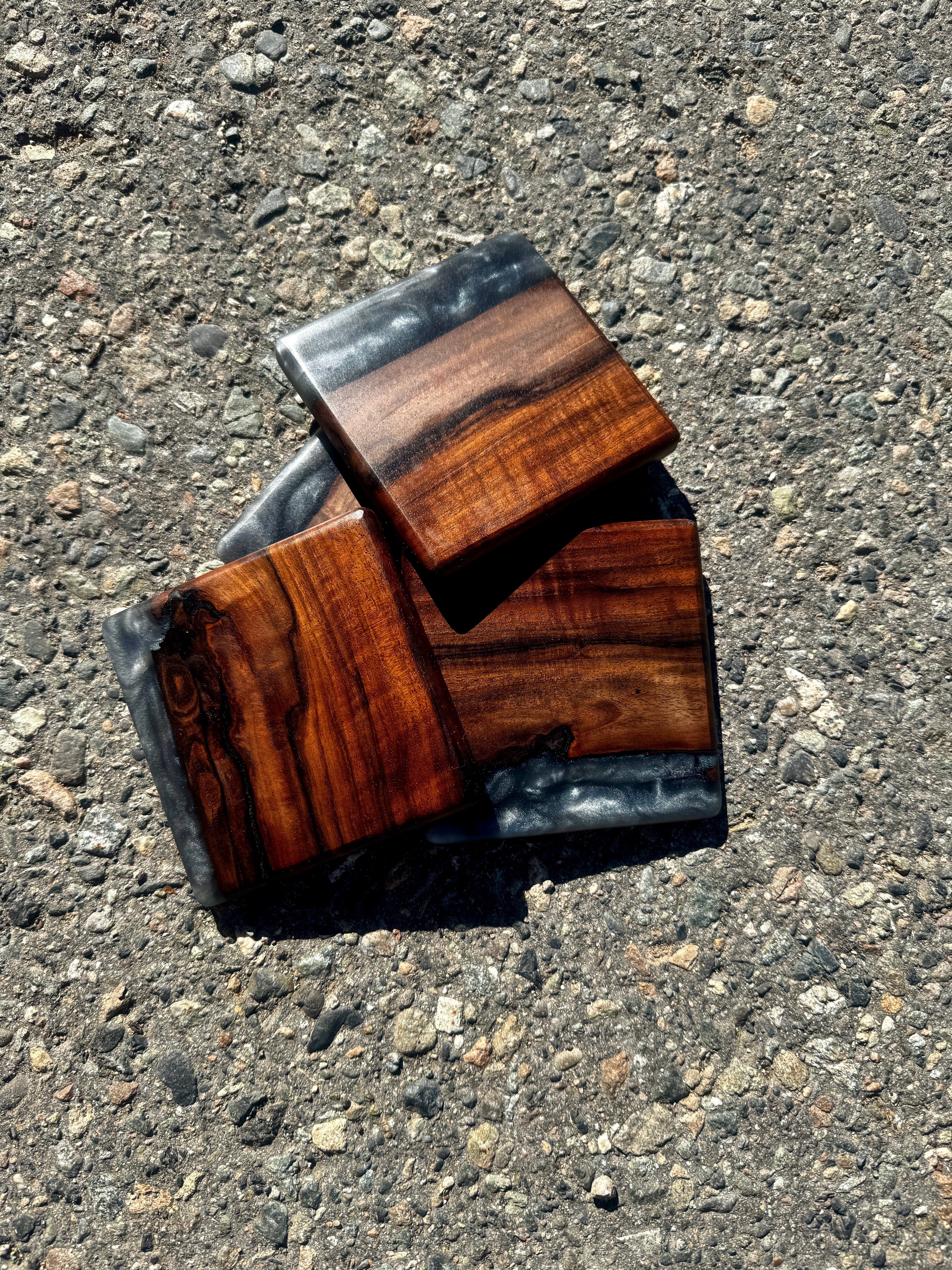 English Walnut & Deep Silver Coaster Set