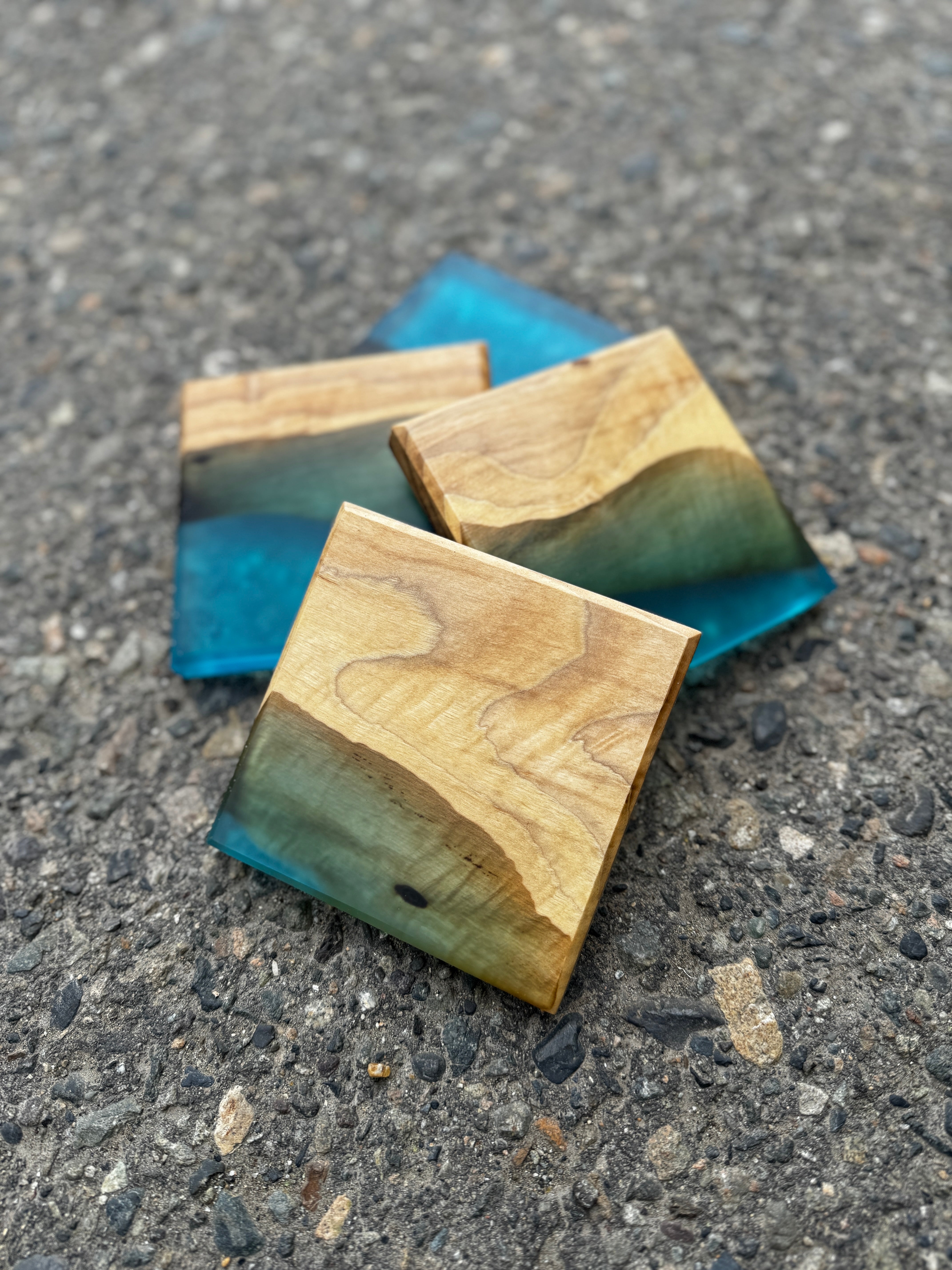 English Walnut & Glacier Blue Coaster Set