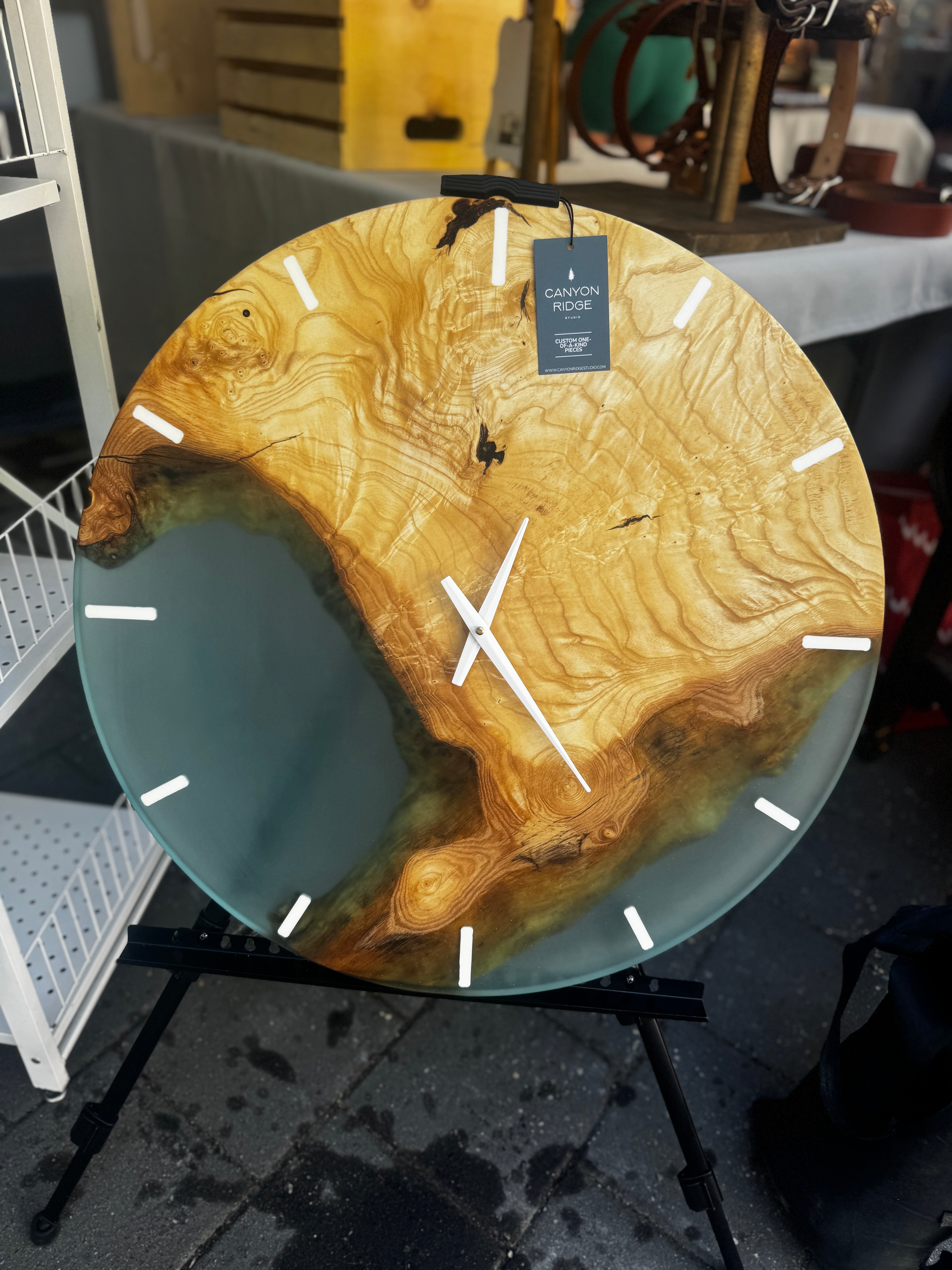 24" Ash & Glacial Blue Resin Clock