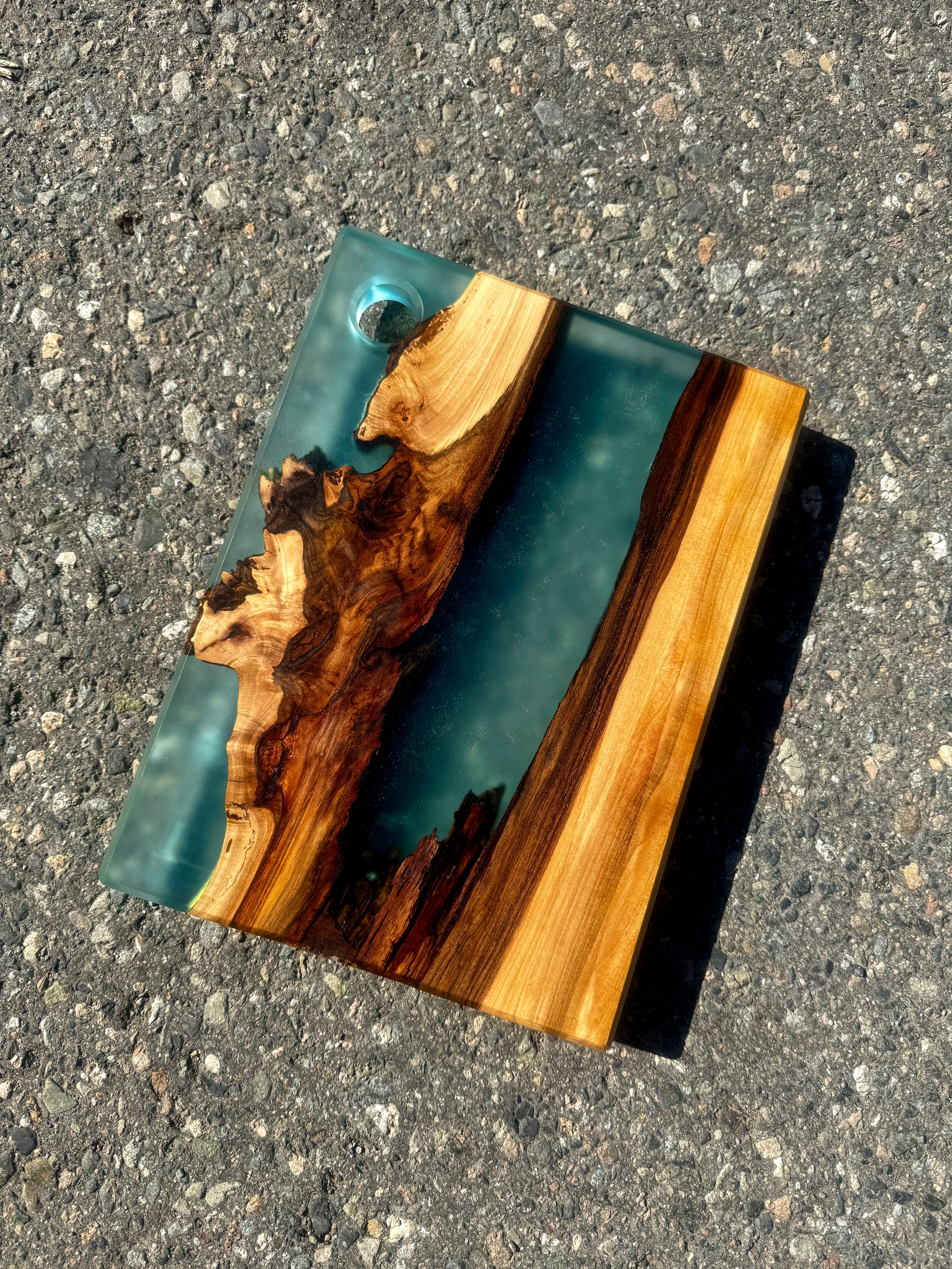 English Walnut & Glacial Blue Resin Charcuterie Board