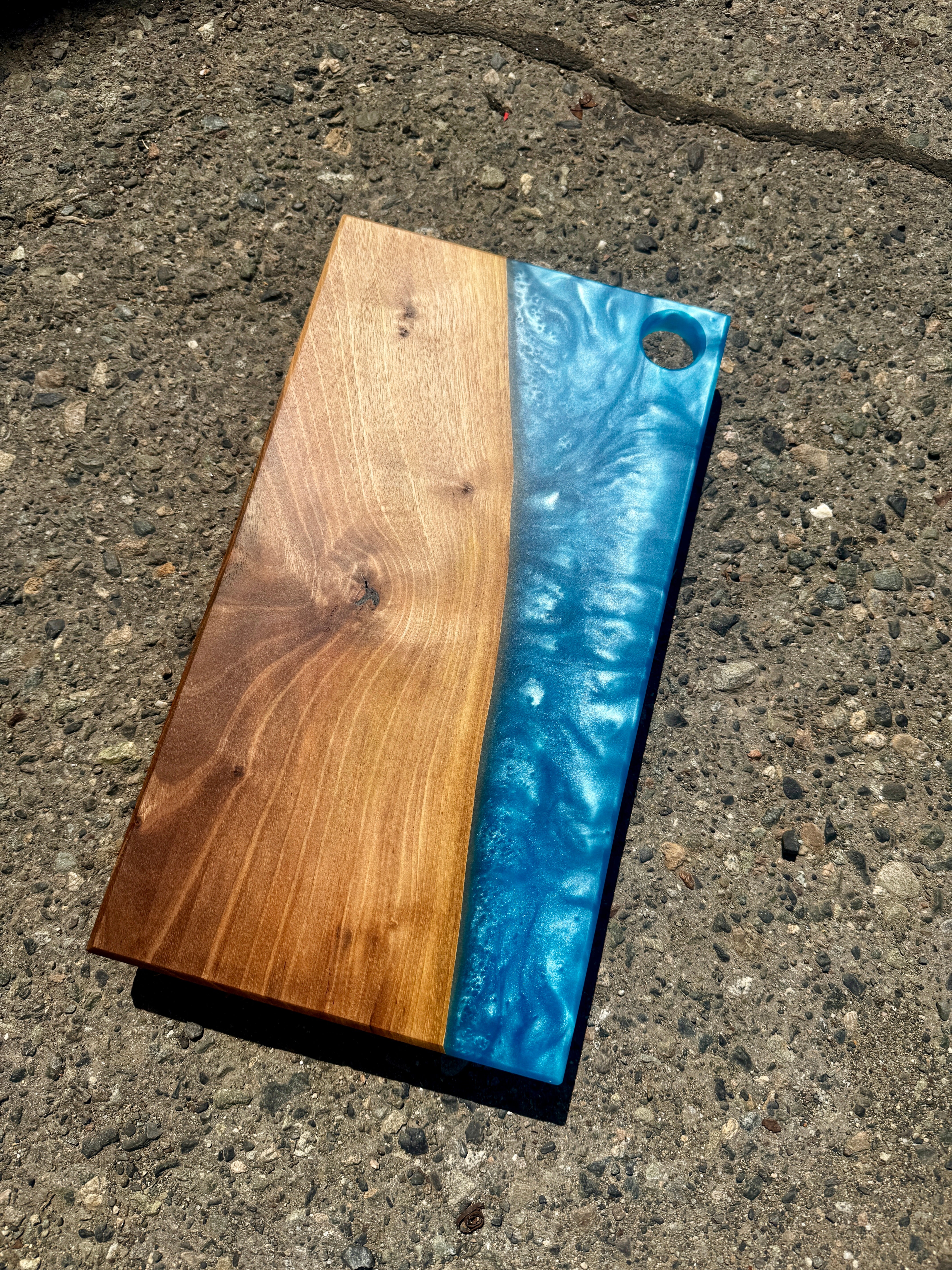 English Walnut & Caribbean Blue Resin Charcuterie Board