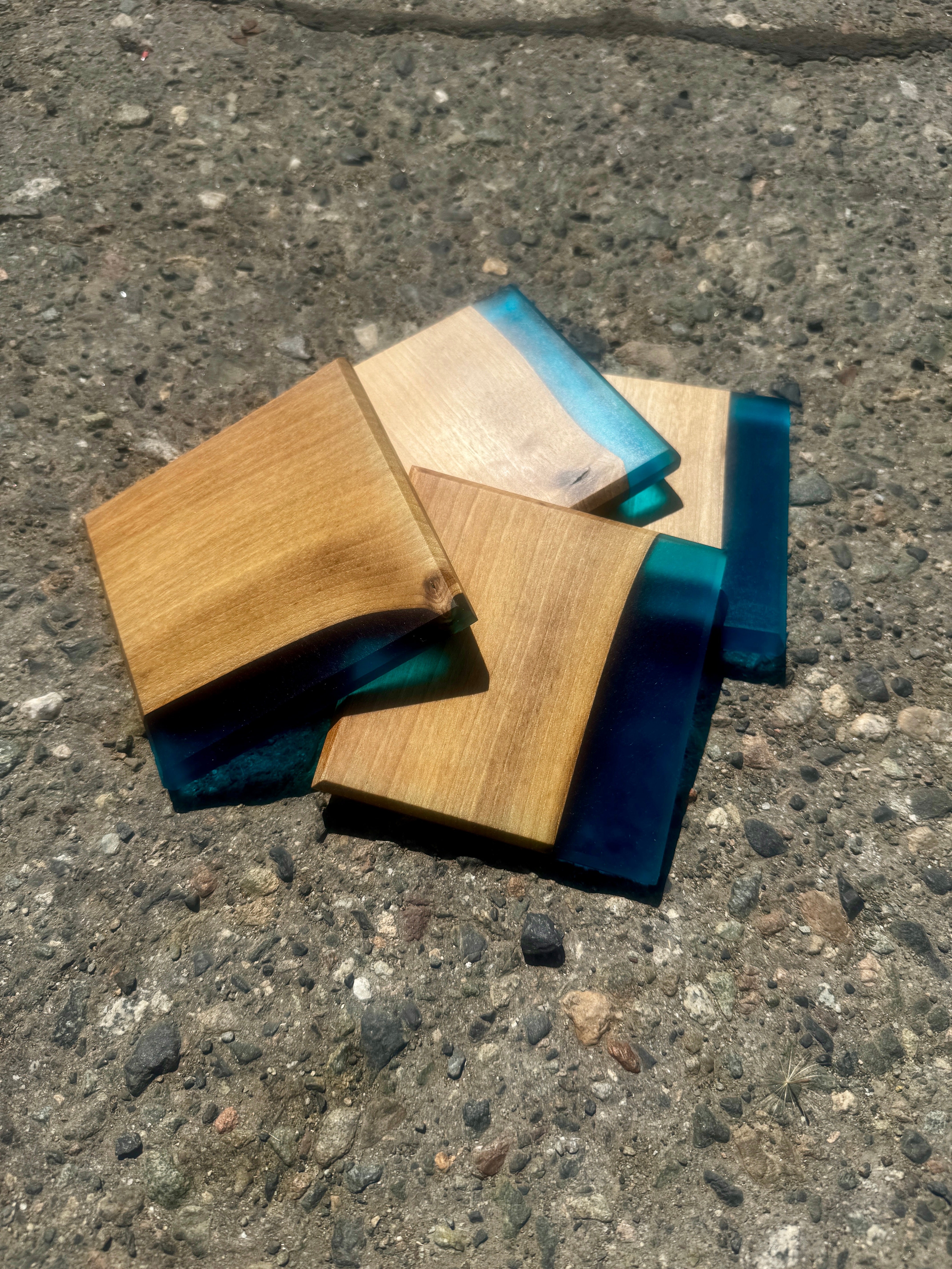 English Walnut & Ocean Blue Coaster Set