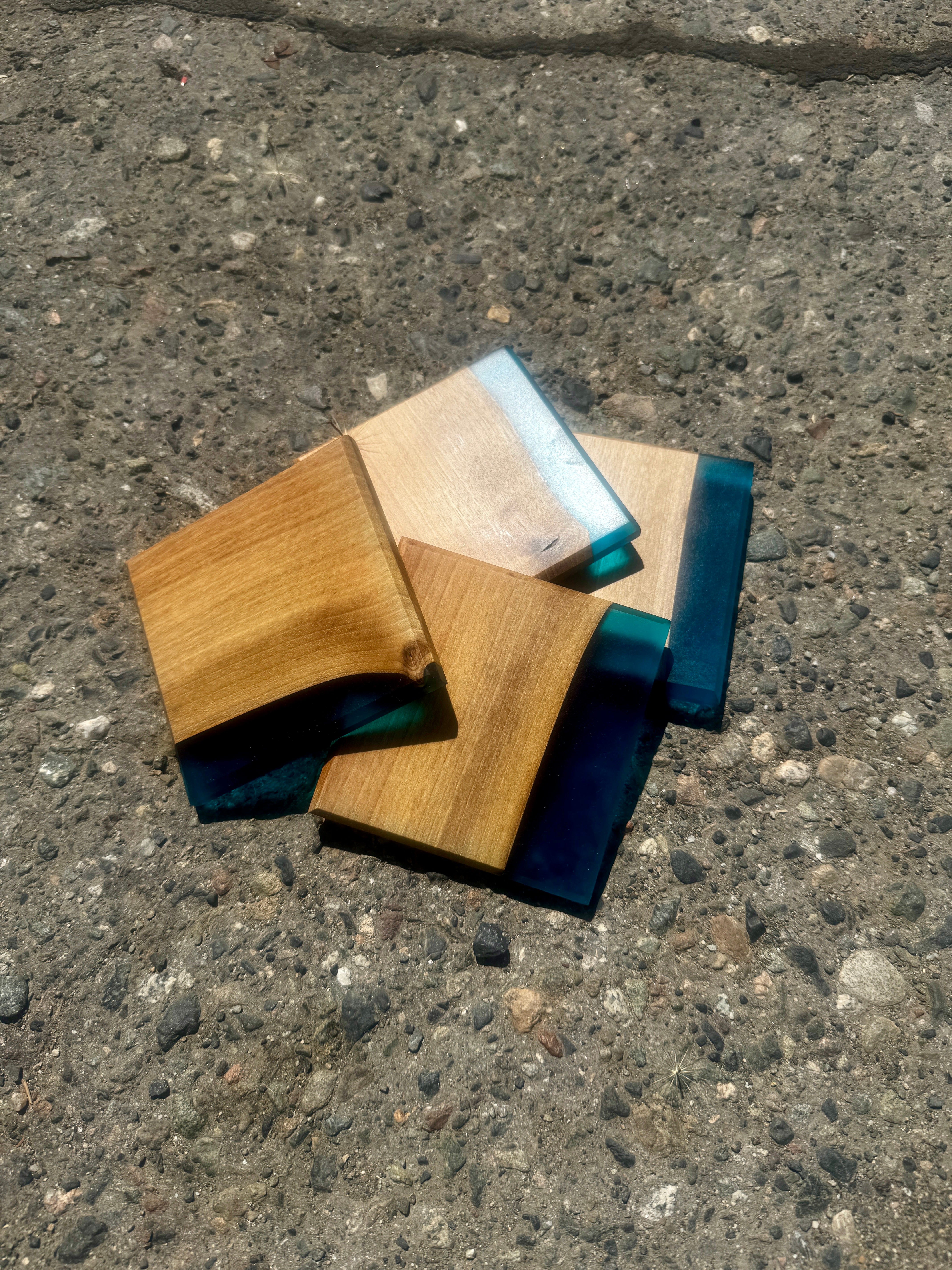 English Walnut & Ocean Blue Coaster Set