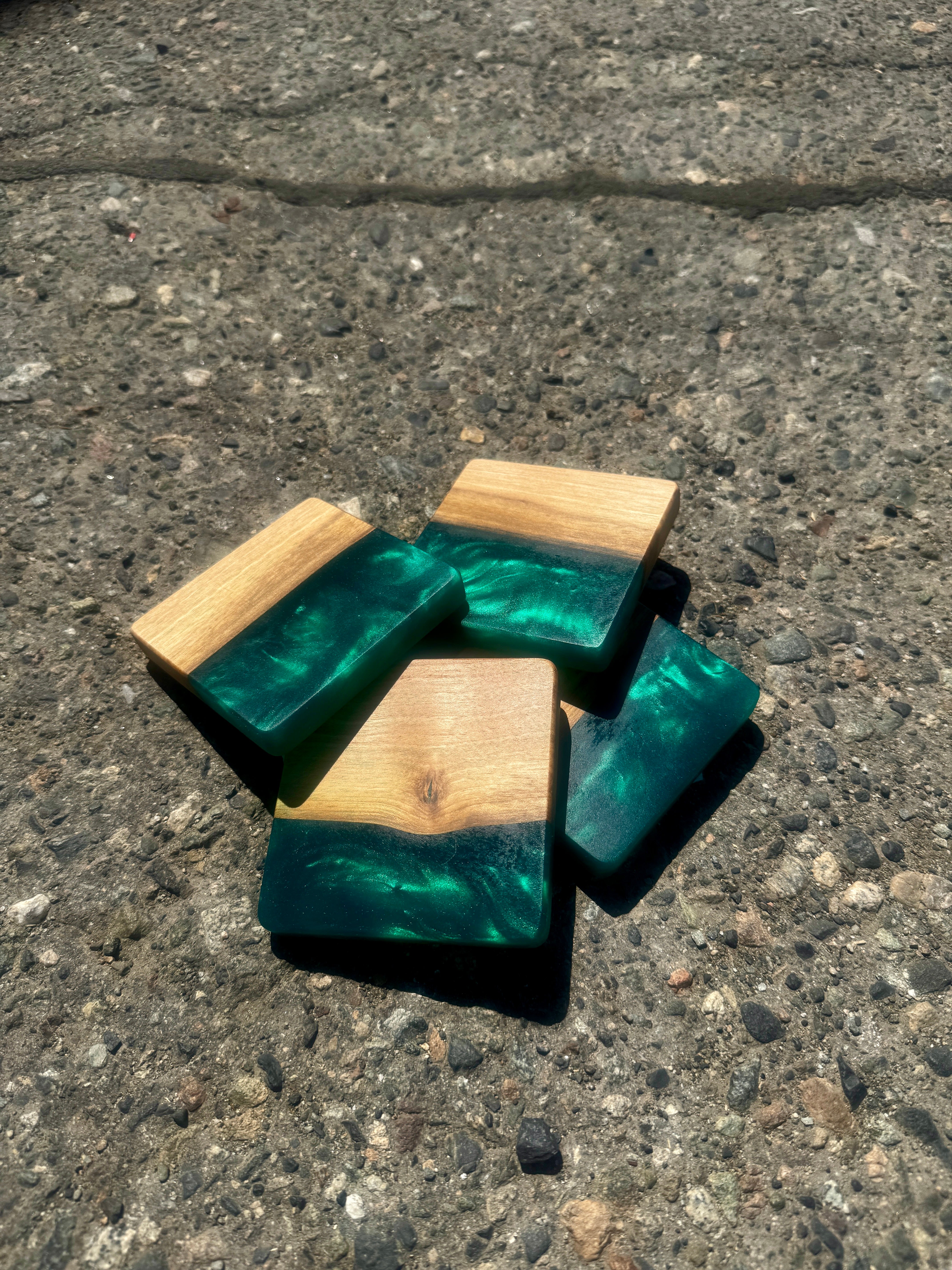 English Walnut & Emerald Green Coaster Set