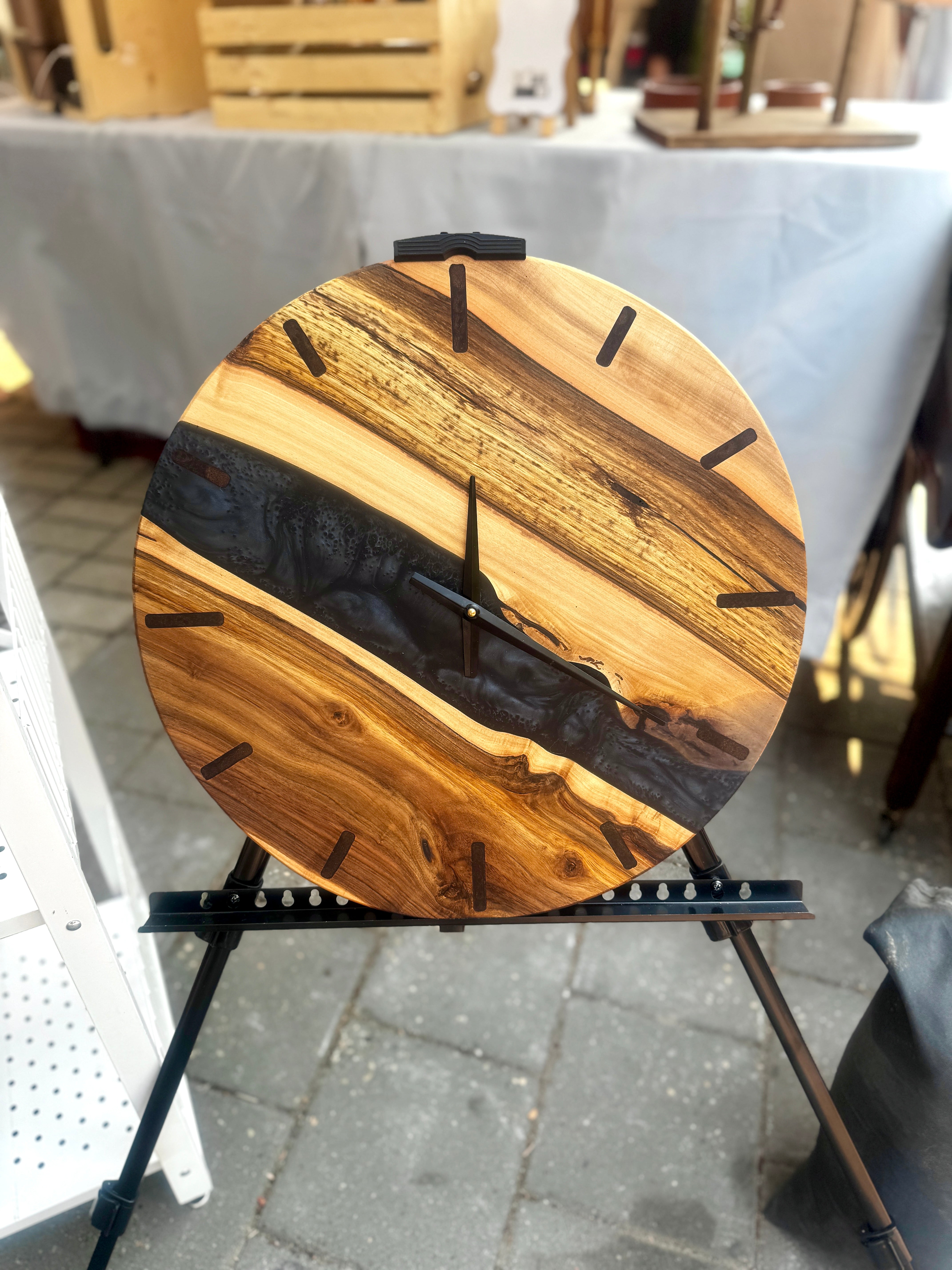 18" English Walnut & Metallic Black Resin Clock