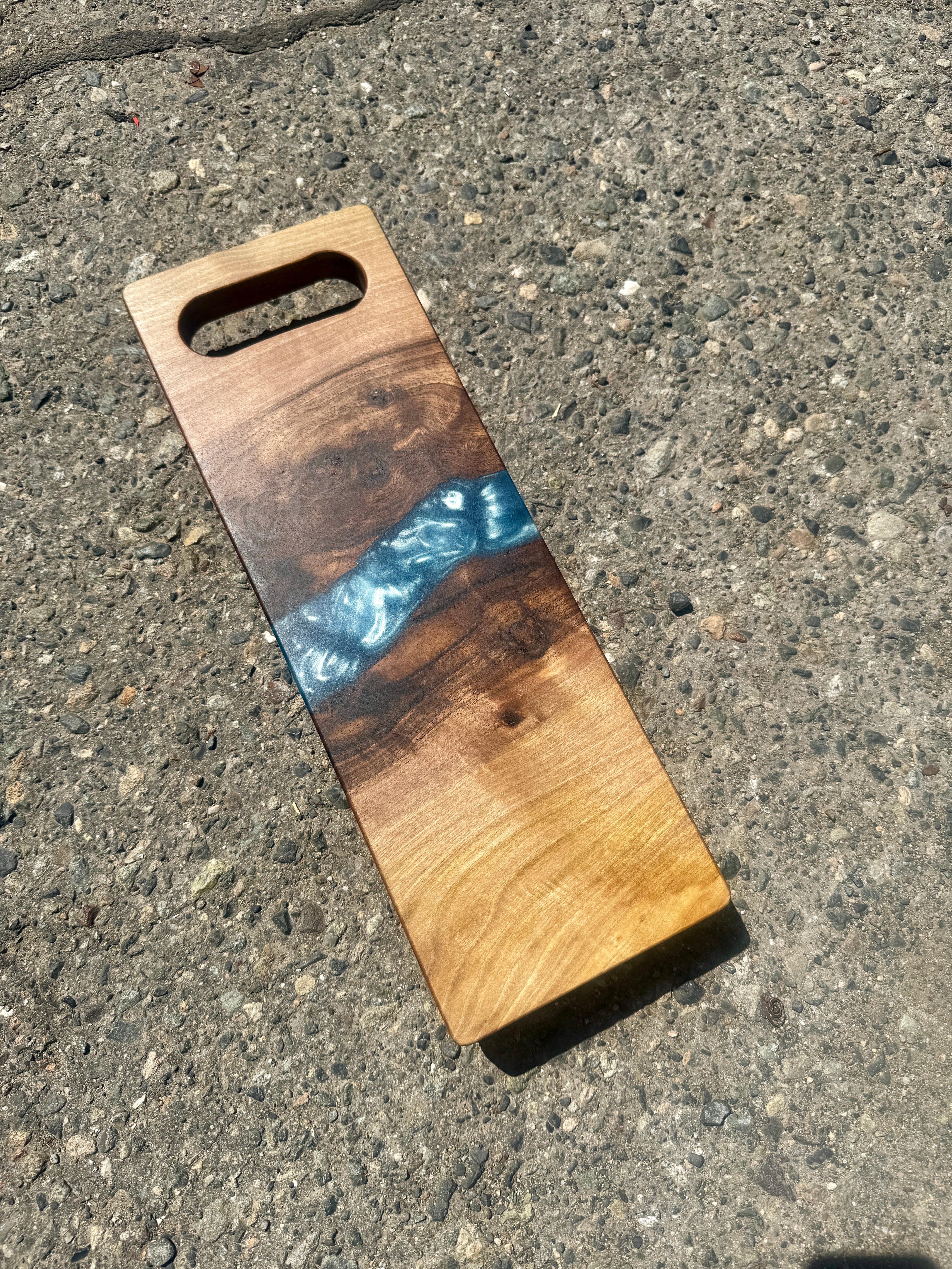 English Walnut & Steel Blue Resin Charcuterie Board