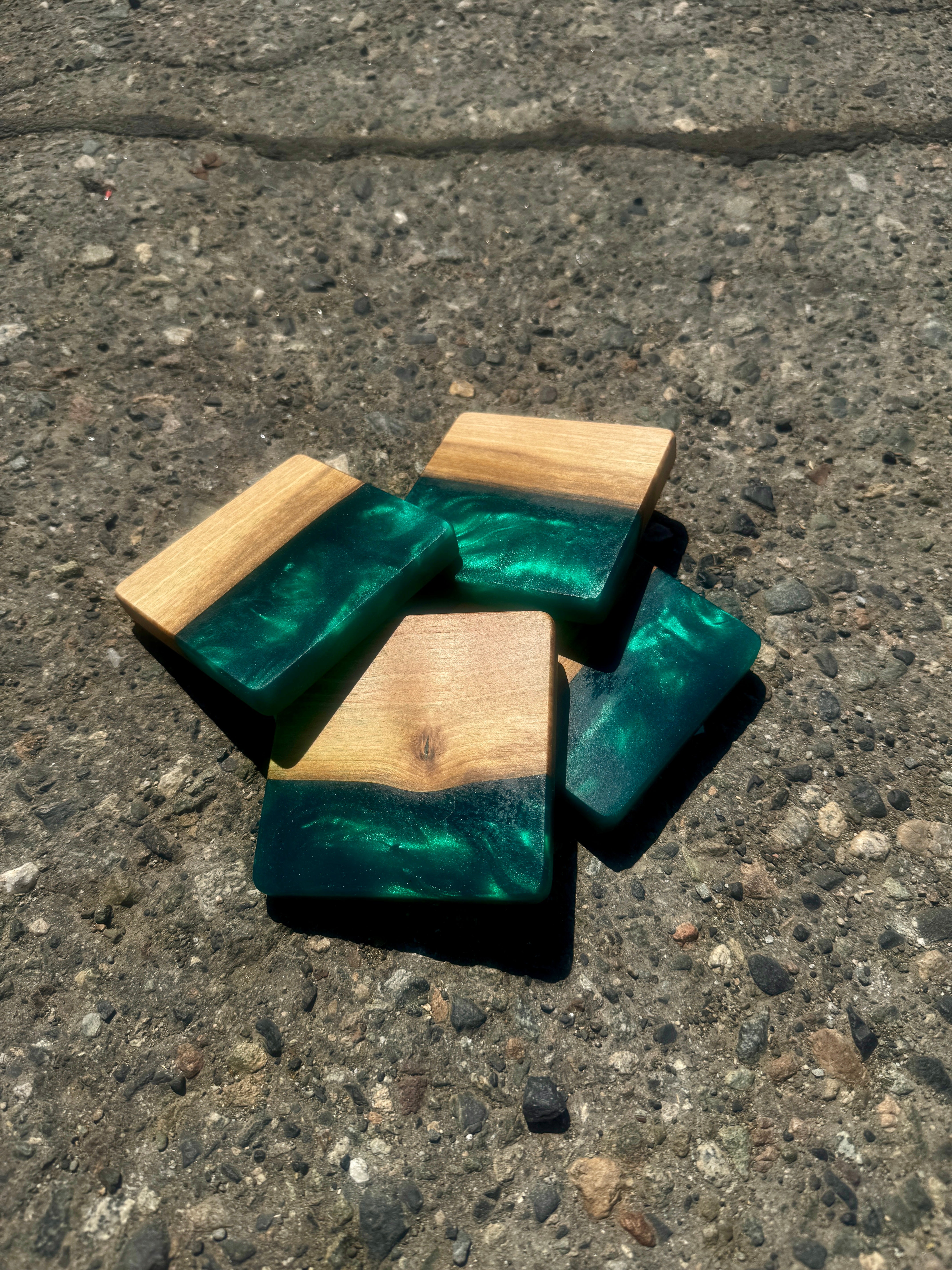 English Walnut & Emerald Green Coaster Set